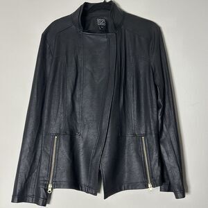 Clara Sun Woo Liquid Faux Leather Jacket Womens 1X Black Moto Zip Stretch Zipper